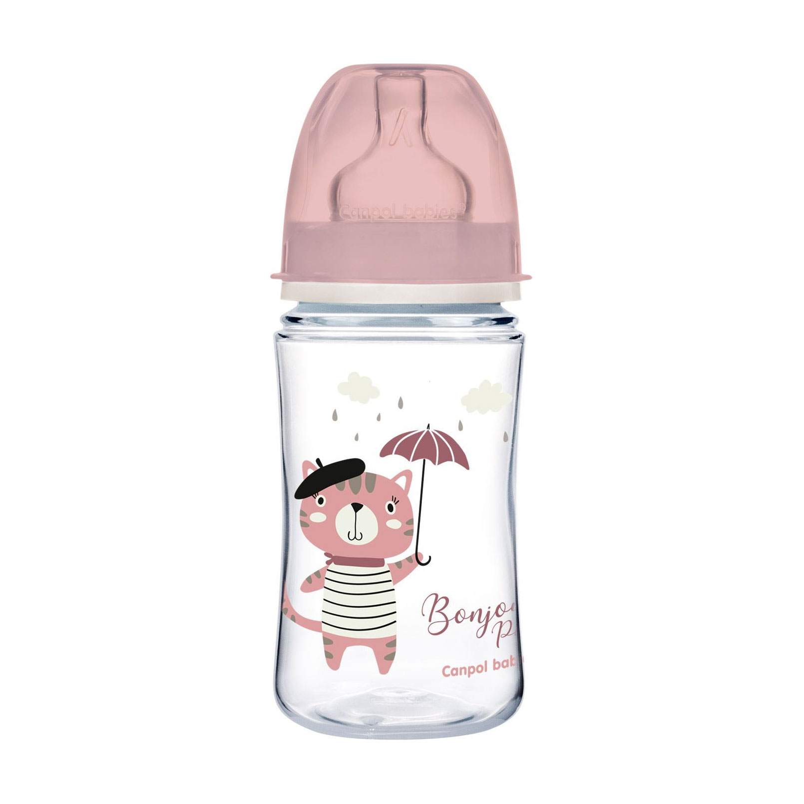 Антиколькова пляшечка для годування Canpol Babies PP Easystart Bonjour Paris з широким отвором, рожева, 3+ місяців, 240 мл (35/232_pin)