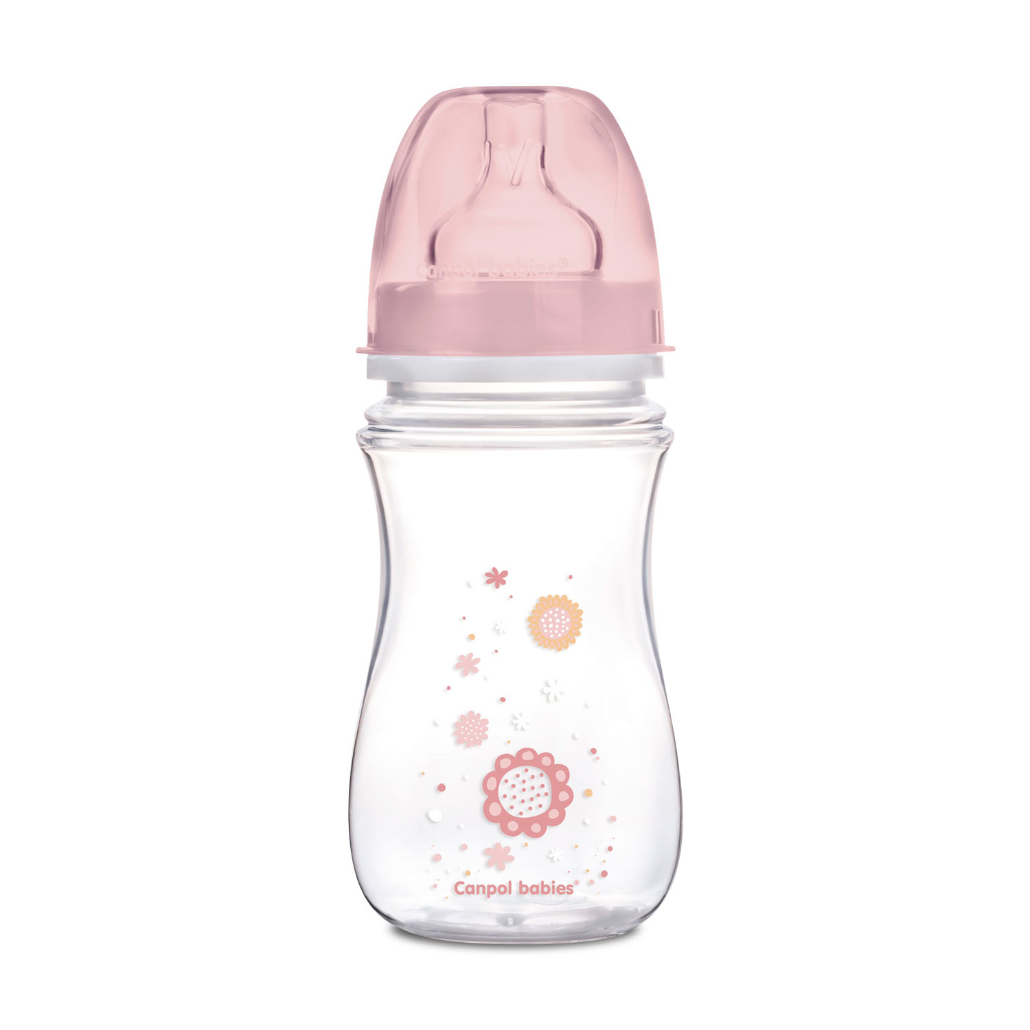 Пляшечка для годування Canpol Babies EasyStart Newborn baby, від 3 місяців, з широким отвором, антиколькова, рожеві квіти, 240 мл (35/217_pin)